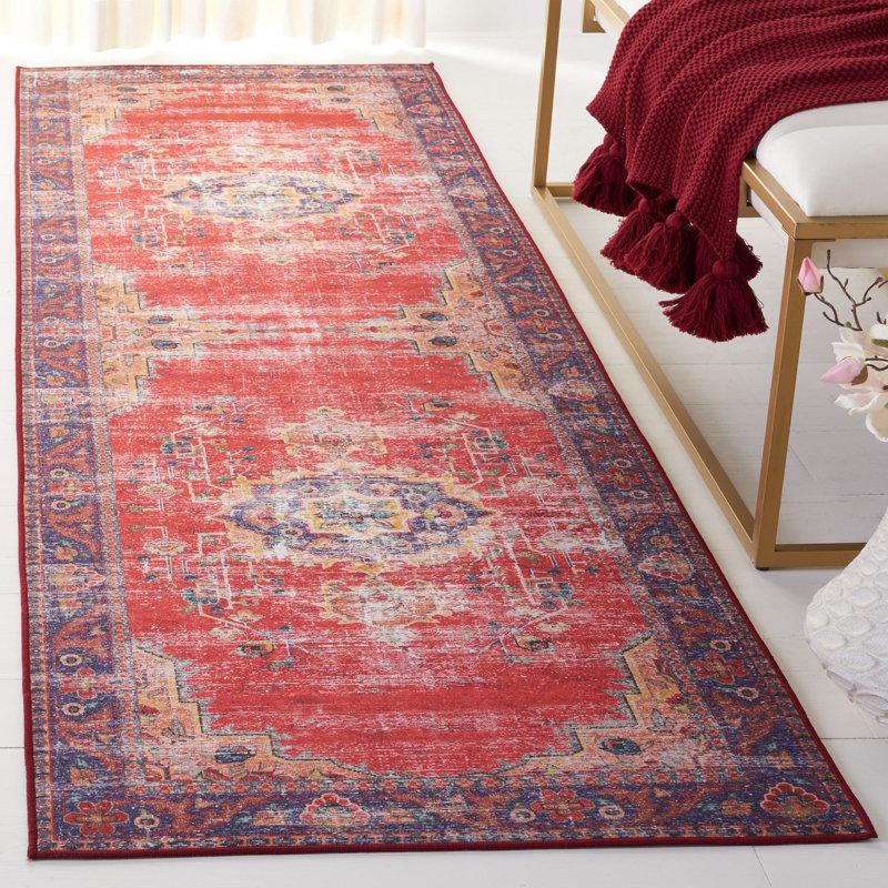 Ziebarth 161 M/W S/R Area Rug In Red / Navy, Runner 2'6" x 8'