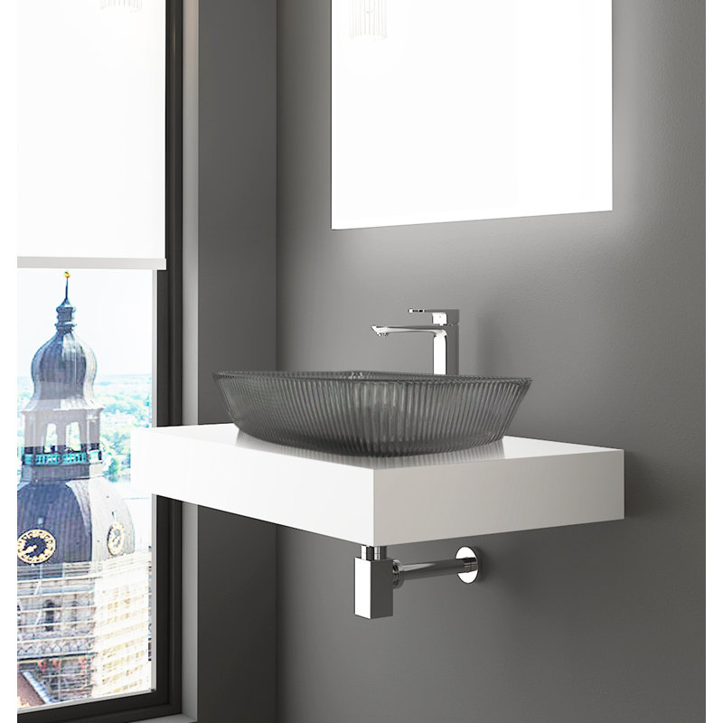Lavabos vasques rectangulaires noirs en cristal avec base blanche 36 "Charlie, Noir
