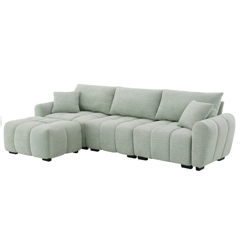 110" Modular Sectional Sofa, L Shape With Extra-Large Seat, Pull-Line Design, Movable Ottoman, High Density Foam, Free Combination, Sturdy Metal & Wood Frame, Boucle Fabric
