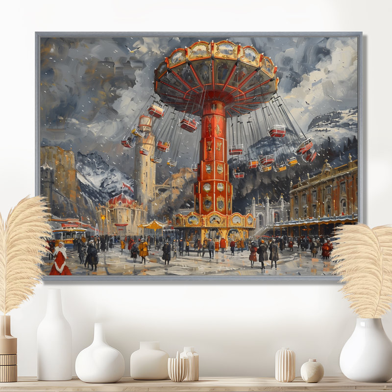 Troene - Amusement Parks Wall Art Living Room, Encadrement argenté, H 16 po x l 32 po x P 1 po
