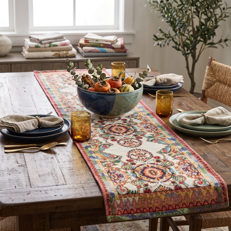 Chemin de table Paisley, L 72 po x l 1 po, Blanc