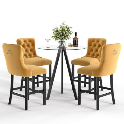 Ensemble de table de bar rond en verre trempé, ensemble de hauteur de bar, table de salle à manger ronde en verre trempé et tabourets de bar en hauteur