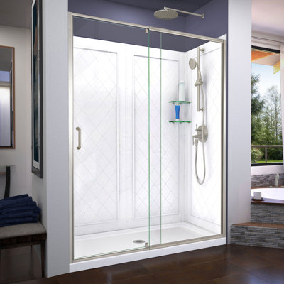 DreamLine Flex P 32 po x l 60 po x H 76 3/4 po. Porte de douche semi-encadrée et parois arrières