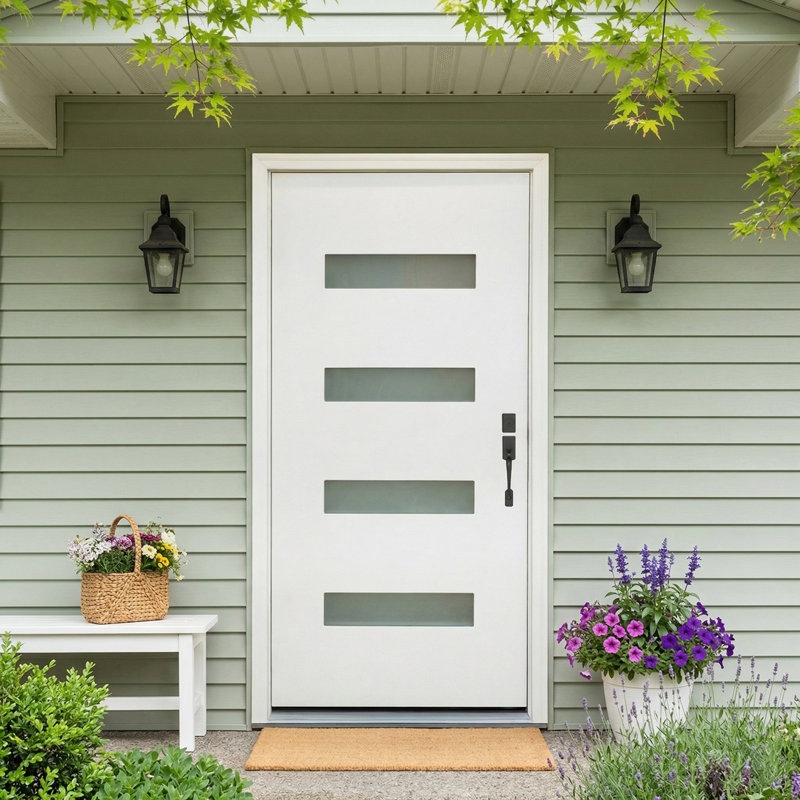 36 po X 80 po Porte d'entrée blanche en fibre de verre avec verre givré 4-Lite, Left