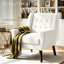 Fauteuil rembourré à large dossier en mélange de lin beige avec pieds en bois massif Davey-644158329