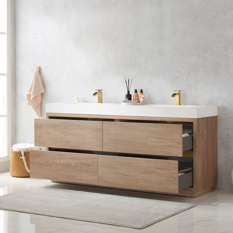 Ensemble de meuble-lavabo double 72 po Beira, Chêne nord-américain, Blanc