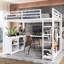 Lit mezzanine moderne en métal avec garde-robe intégré et bureau en L
