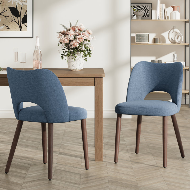 Chaise rembourrée moderne avec pieds en bois massif, Blue-Fabric