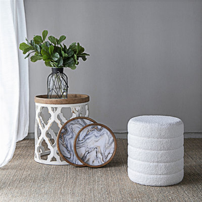 Home Decor Collection With Artificial Plant, Vase, Trays, Stool, And Side Table For Modern Interiors