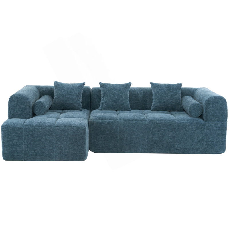 Boneless 2 - Piece Upholstered Sectional, Blue Chenille