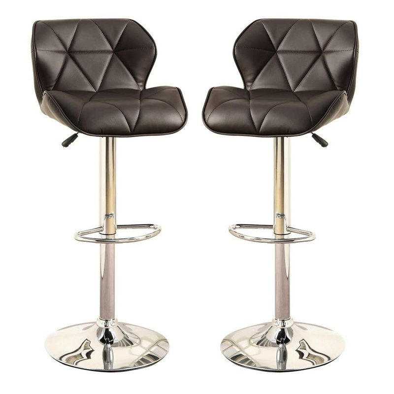 Chaises pour îlot contemporaines de 2, similicuir brun, hauteur réglable par vérin à gaz, base et siège pour l'intérieur de la maison Tabourets de comptoir modernes en métal avec dossier