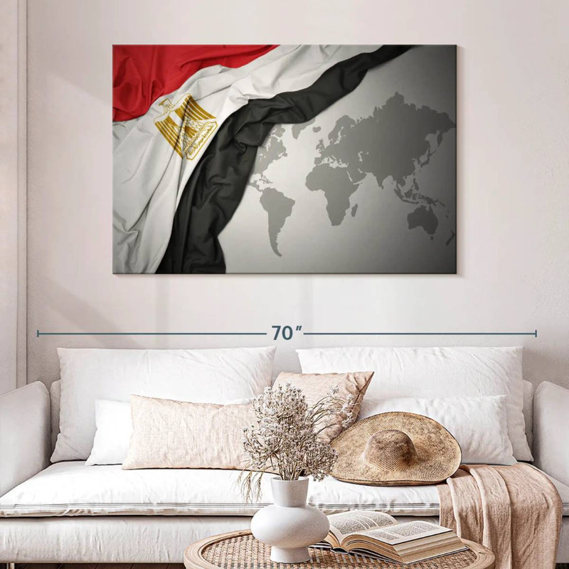 Egypt Flag On World Map, 32" H x 48" W