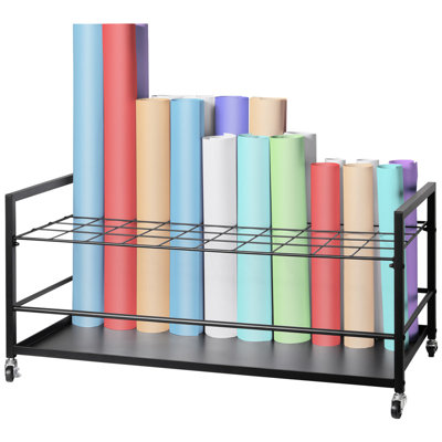 Étagère de rangement mobile à 50 emplacements avec roues, support de classeur et de rouleaux pour plans de construction, cartes, affiches et documents architecturaux, idéale pour la maison, le bureau et l'école