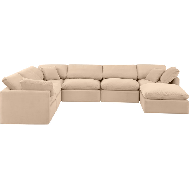 Itala Velvet U-Shaped Sectional Reversible, Beige Velvet