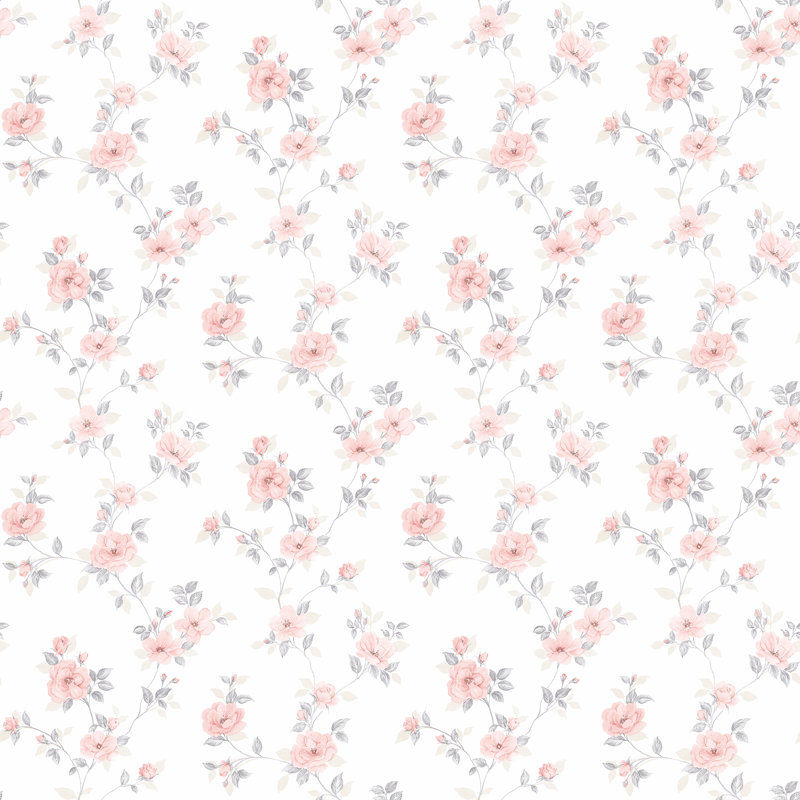 Pretty Prints Mini Rose Trail Wallpaper Roll, Pink/Grey