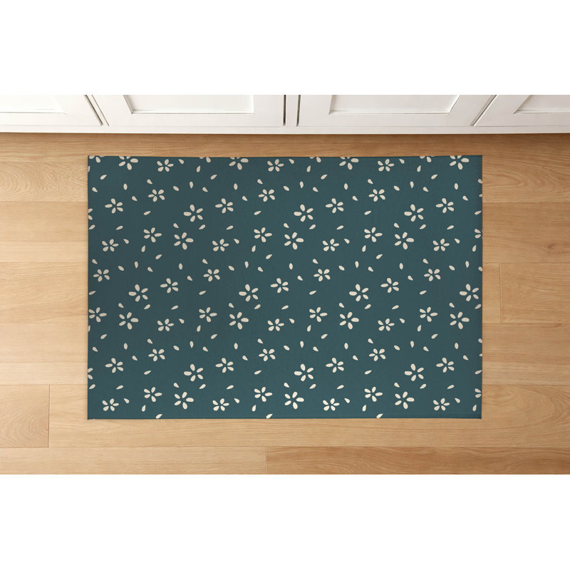 Tapis de cuisine Petal, Rectangle 2' x 3', Dusty Aqua Floral