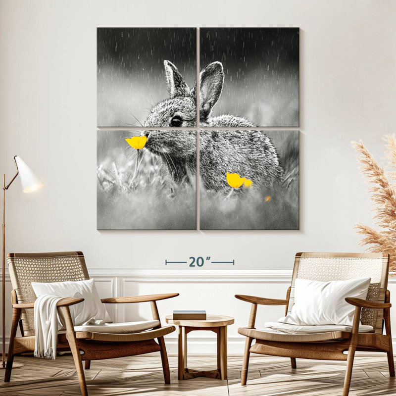 Brampt lapin reniflant fleur pop, H 57 po x l 57 po