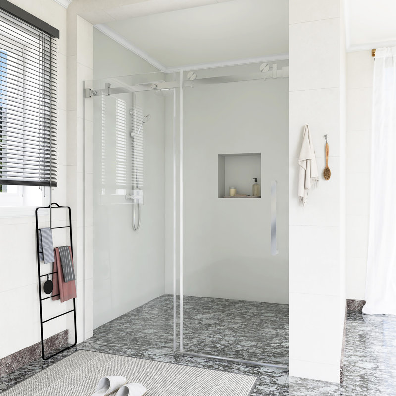 60 po X P 76 po H Porte de douche coulissante simple, Nickel brossé
