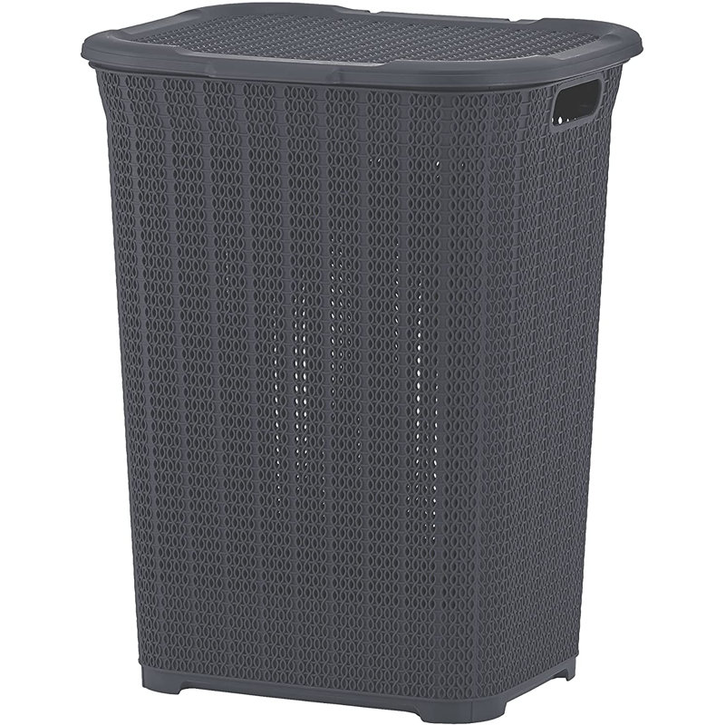 Plastic Laundry Hamper with Handles, Gray