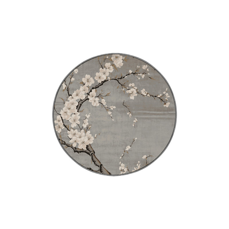 Tapis gris soyeux et moelleux, Rond 3 pi
