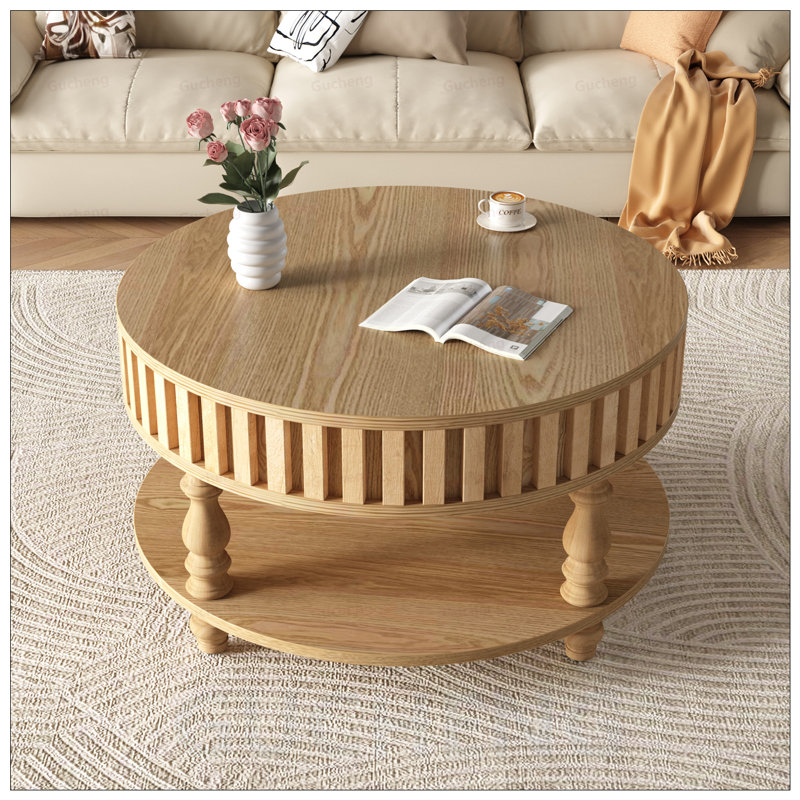 Table basse à cannelures avec rangement Mid-Century, Naturel