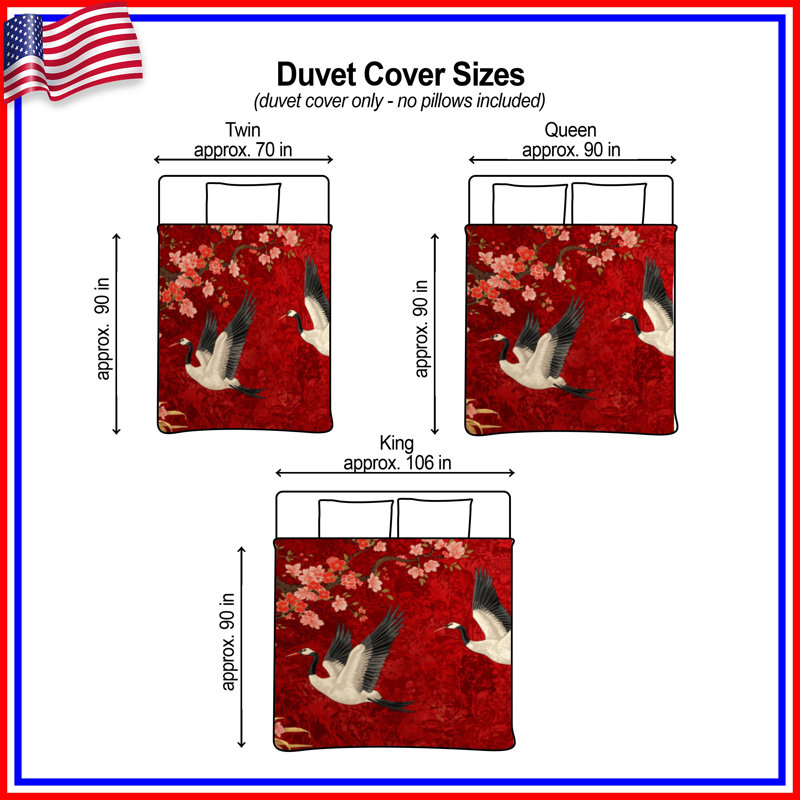 Housses de couette Cranes Cherry Blossoms Koi, Lit simple
