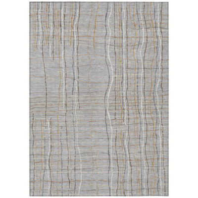 9' X 12' Gray Brown And Ivory Striped Washable Indoor Outdoor Area Rug