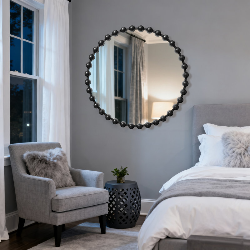 Miroir mural rond en métal, Noir, 36 po x 36 po