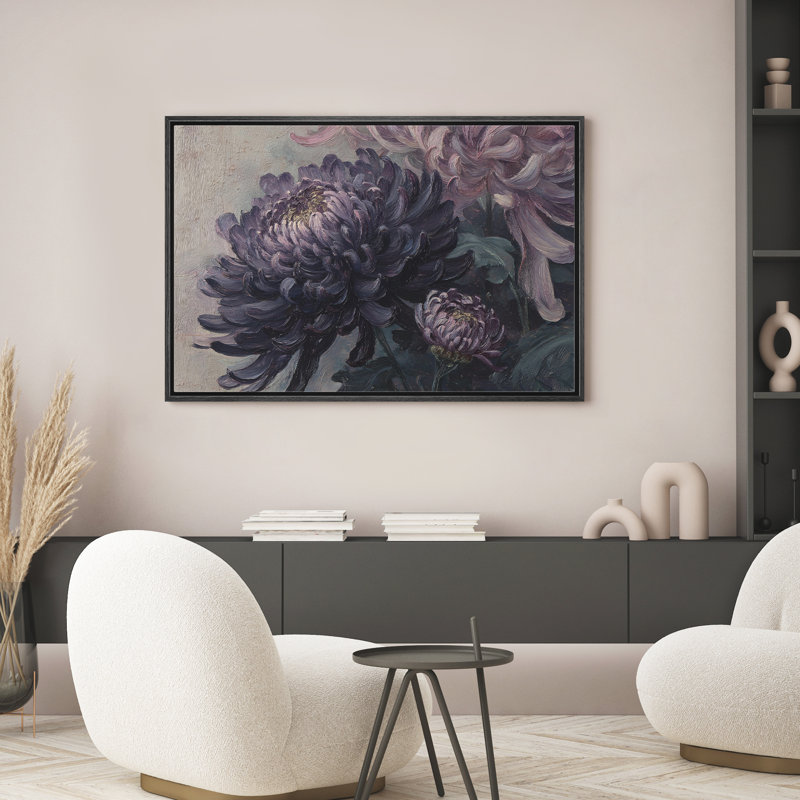 Reproduction d'art floral sur toile encadrée de chambre des maîtres, H 24 po x l 36 po x P 1,5 po, Noir