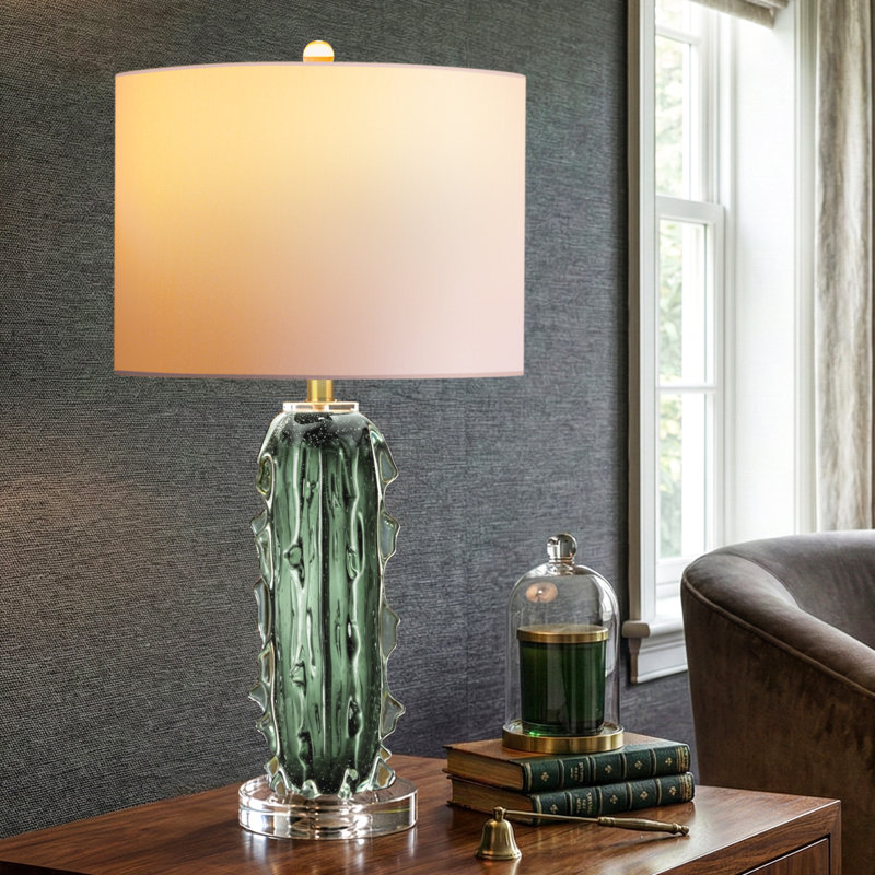 27.5in Modern Table Lamp Green Art Crystal Textured Glass , Luxury Lamp For Living Room Bedroom Office Decor