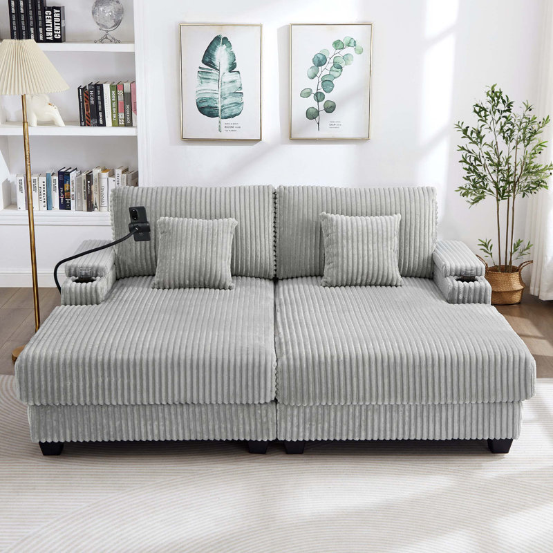Canapé moderne avec méridienne 75,5 po Canapé-lit Canapé-lit avec dossier réglable, porte-gobelets, porte-téléphone et compartiments de rangement pour le salon