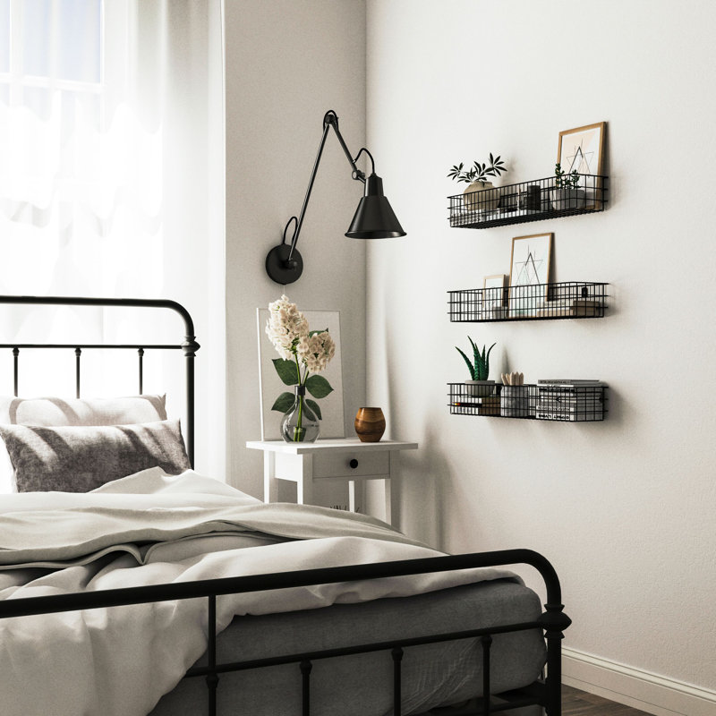Eleuterio Metal Wall Organizer with Wall Baskets, Black