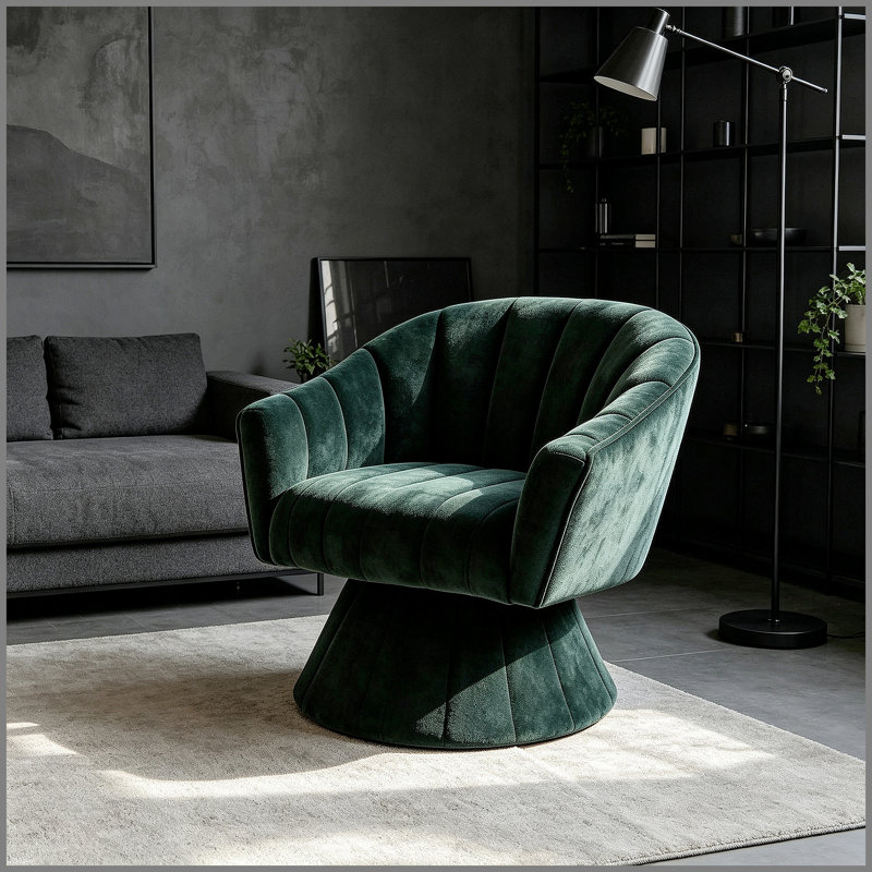 Fauteuil d'appoint pivotant à 360 degrés, fauteuil demi-tonneau capitonné Modern, Tissu vert, Green, Green