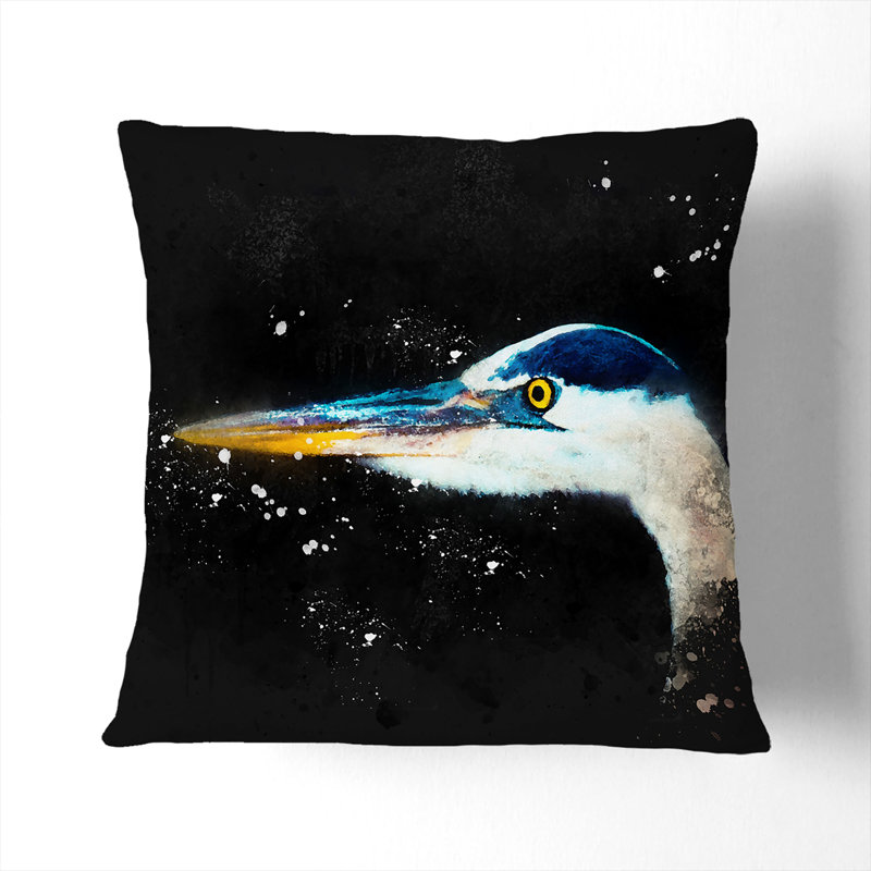 Heron Portrait Paint Splash Cushion with Filling, 55cm H x 55cm W x 20cm D, White