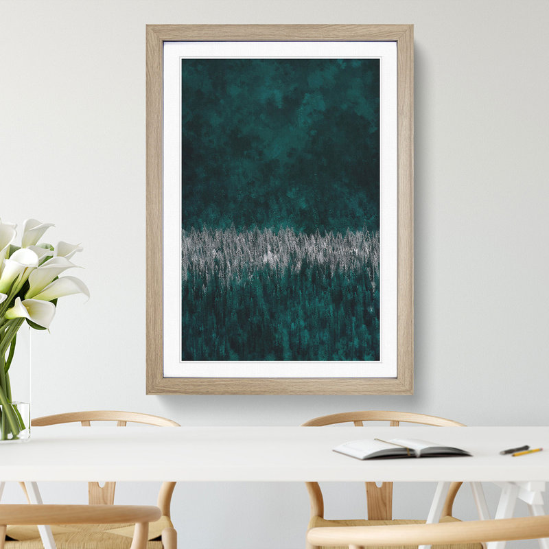 Sunlight upon a Pine Tree Forest - Framed Print, 63cm H x 45cm W x 2cm D, Oak Framed