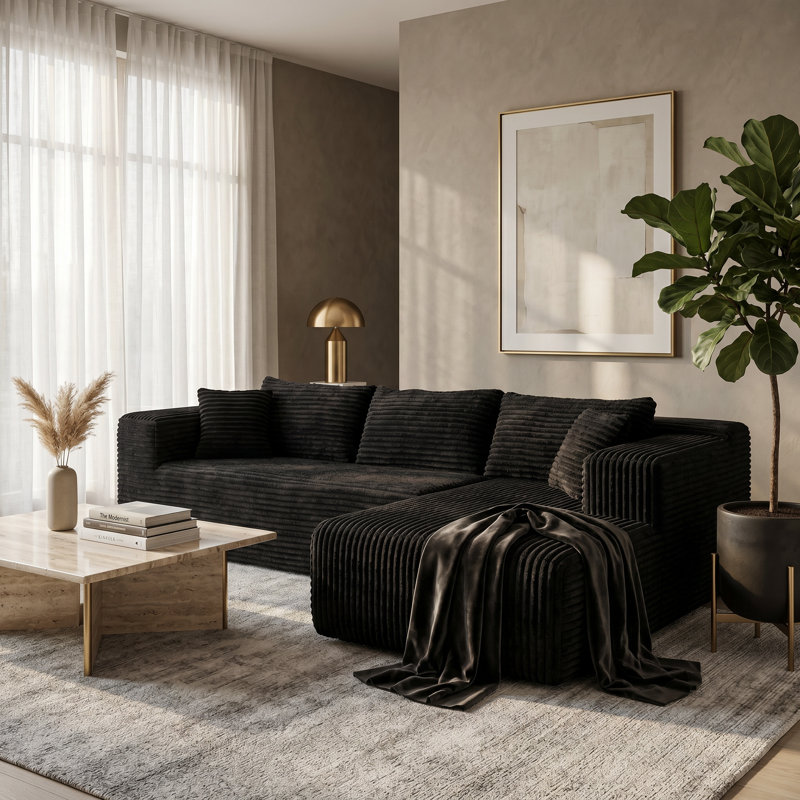 Modern Upholstered Sectional Sofa With Chaise And Matching Pillows — Soft Textured Fabric, Deep Seats & Plush Cushions, For Contemporary Living Rooms