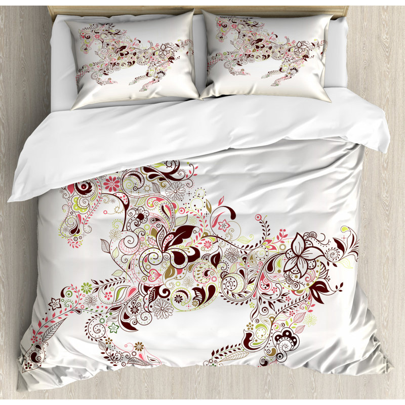 Eclectic Polyester Floral Duvet Cover, Queen Duvet Cover + 2 Standard Shams