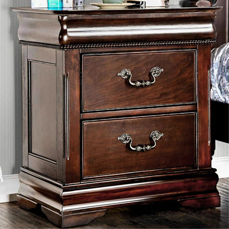 Belle table de chevet pour chambre à coucher: bois massif avec tiroir supérieur caché et 2 tiroirs en cerisier doublés de feutre