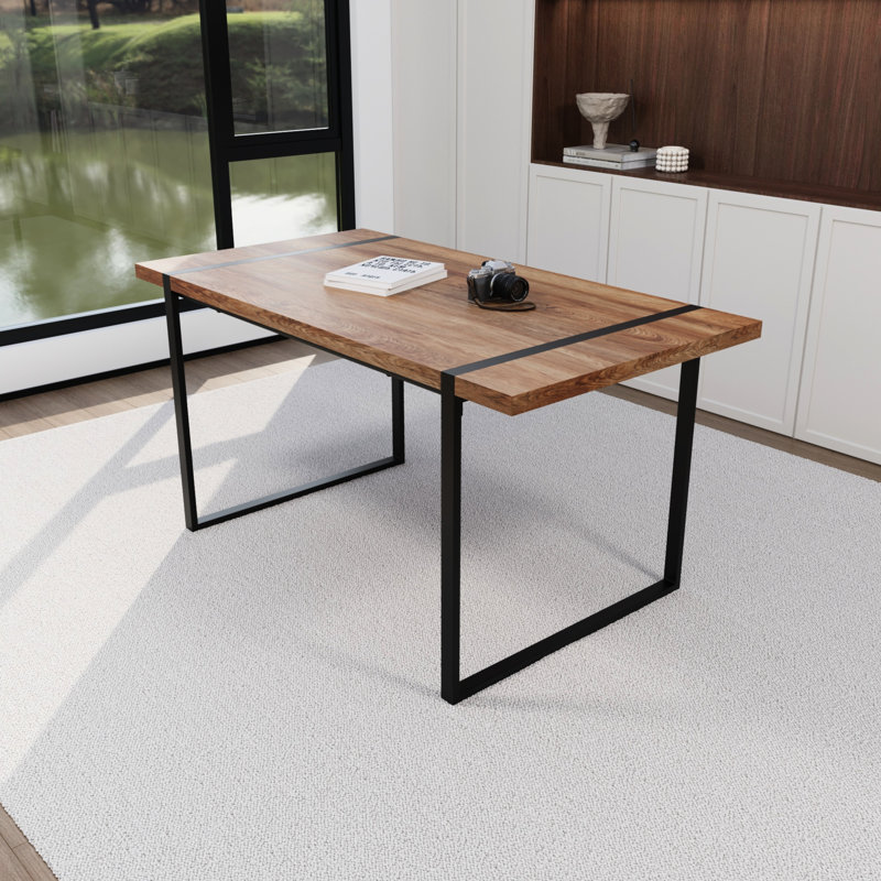 Table de salle à manger 59 "- pieds en métal noir, facile à nettoyer, maison et cuisine en bois moderne avec, Bois