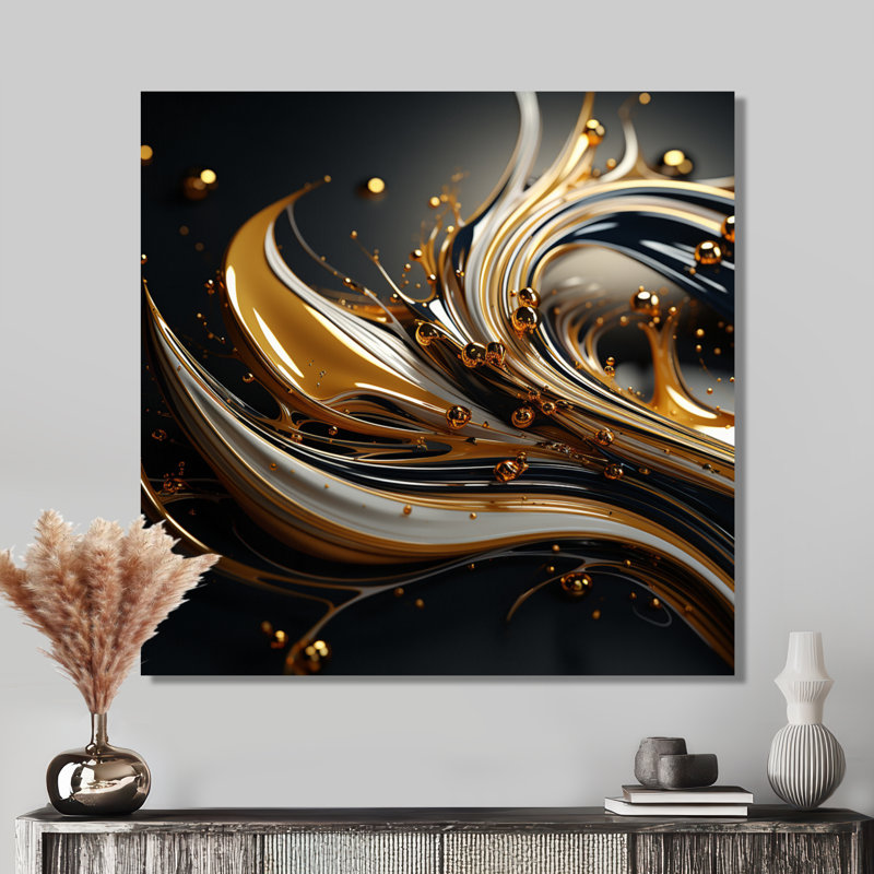 Futur salon art liquide or vif - art mural vagues, Métal métal, H 16 po x l 16 po x P 1 po