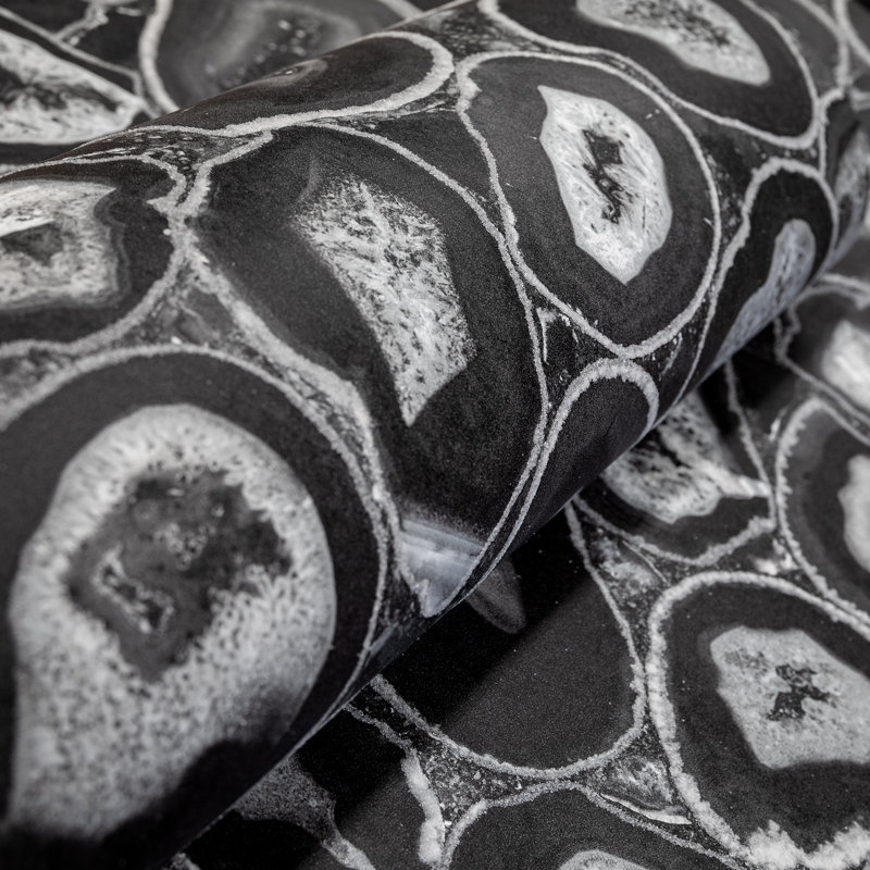 Pepper Glass Bead Finish Geometric Filo Stone Wallpaper Roll, Black