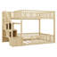 Lit superposé avec escalier de rangement et garde-corps, structure de lit superposé au sol en bois avec support de lattes robustes-258395538