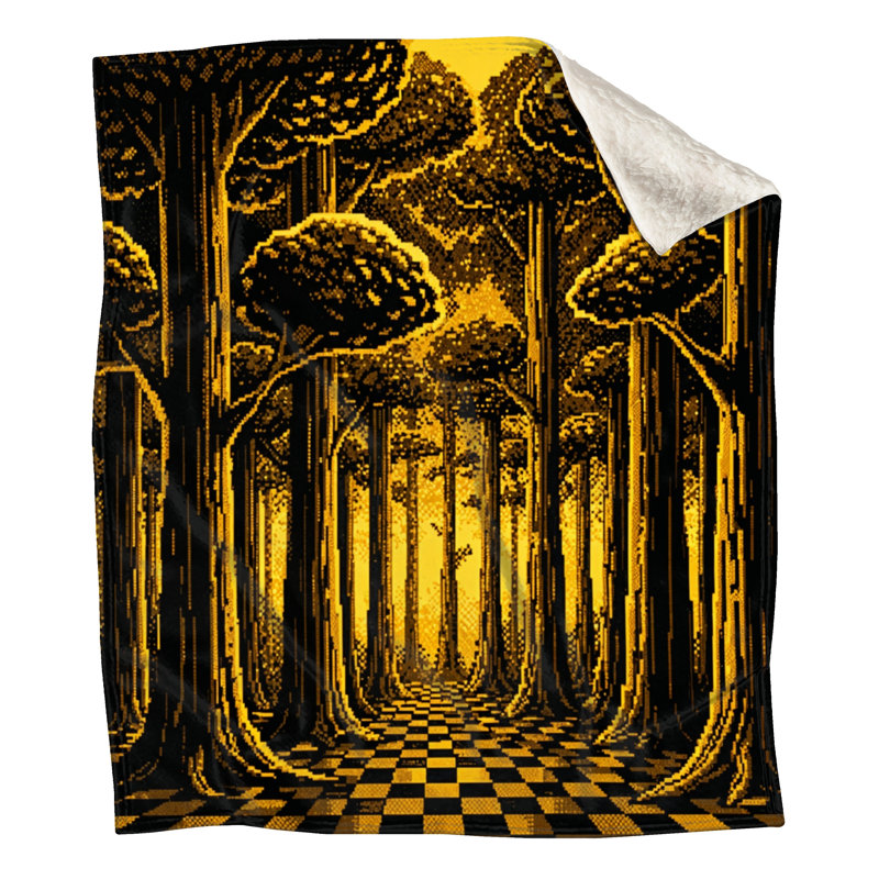 Couvertures Pixel Art Forest, L 60 po x H 80 po, Jaune vif et noir
