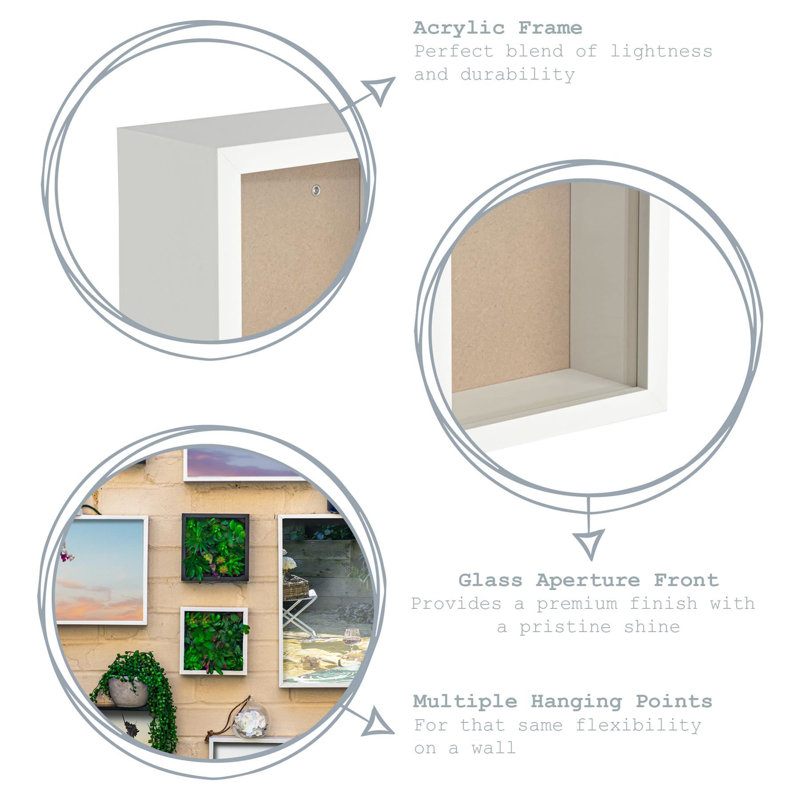 Nicola Spring - 3D Deep Box Photo Frame, 16.5cm H x 16.5cm W x 6cm D, White/White