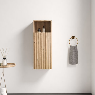 Rough Oak&Rough Oak Bathroom Floating Side Cabinet, Wall-mounted Storage Cabinet for Small Space, KD