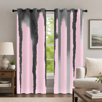 2 pièces de rideaux à coup de pinceau rose et noir, rideau de style minimaliste contemporain, rideaux à oeillets imprimés à rayures verticales artistiques, habillage de fenêtre pour le décor de la chambre à coucher
