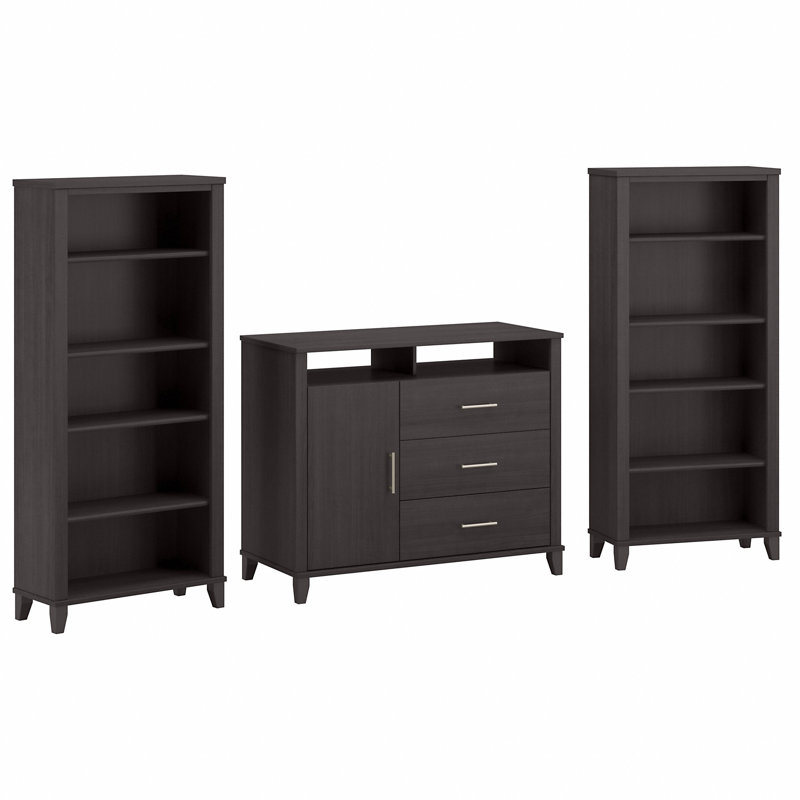 Anousha Office Credenza with Bookcases, Storm Gray