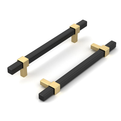 10 Pack Cabinet Handles Black and Gold Cabinet Pulls 6-1/4 Inch Hole Center Drawer Pulls Modern Bar Dresser Handles for Bathroom Kitchen Bedroom, Zinc