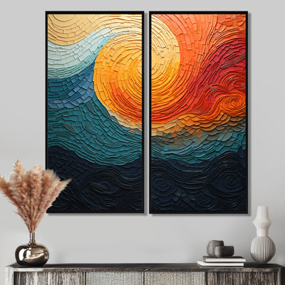 «Teal Orange Op Art Rhythmic Illusion III», impressions sur toile bleu sarcelle