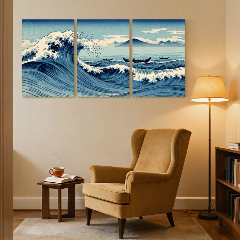 Grande vague de Kanagawa, ensemble de 3 reproductions d'art sur toile, H 24 po x l 48 po